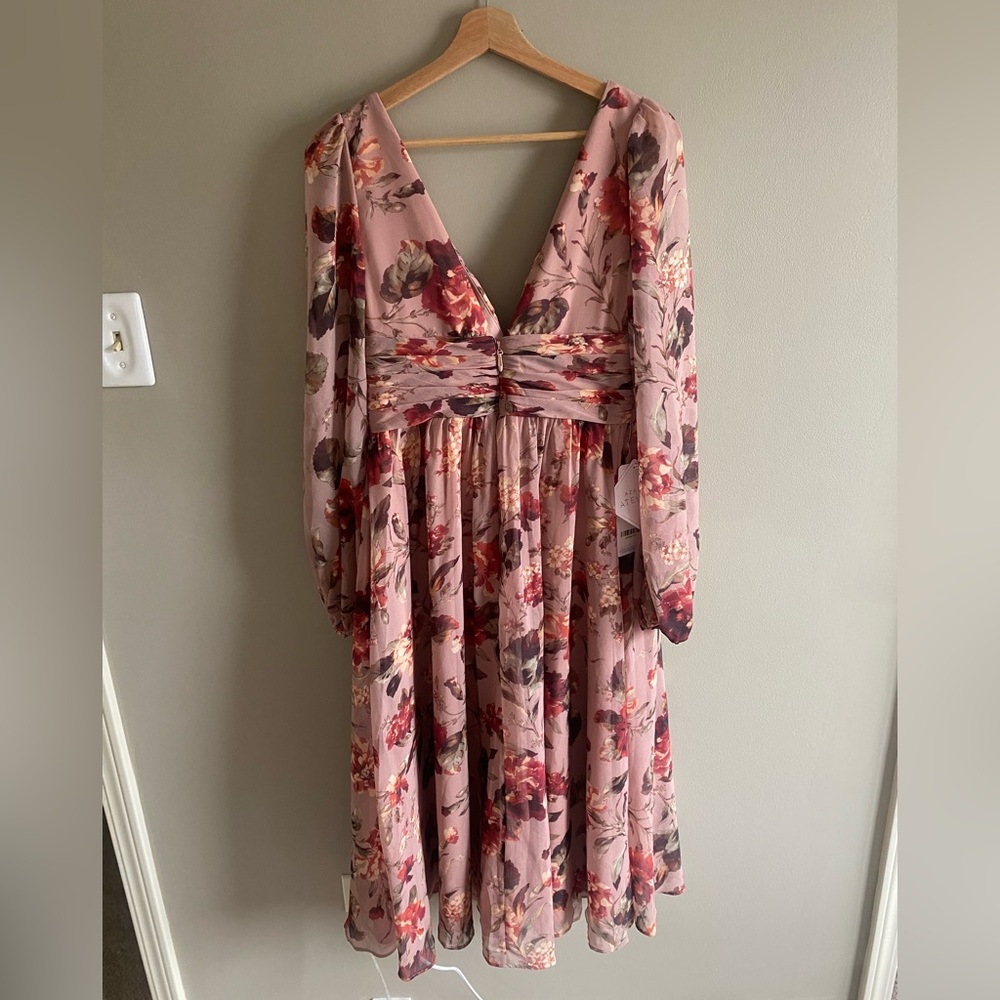 NWT Azazie Atelier Stevie Dress Women 8 Floral Mauve Multi Romantic Long Sleeves - Picture 7 of 14